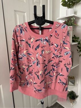 Woman Within Rose-Pink Leaf Print Pullover Sweatshirt